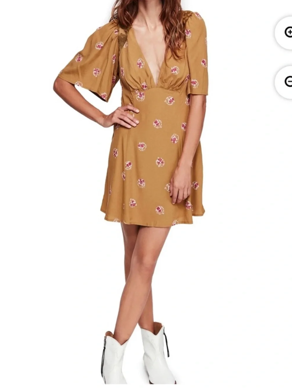 Free People Brown Comb Floral Deep V Mini Dress